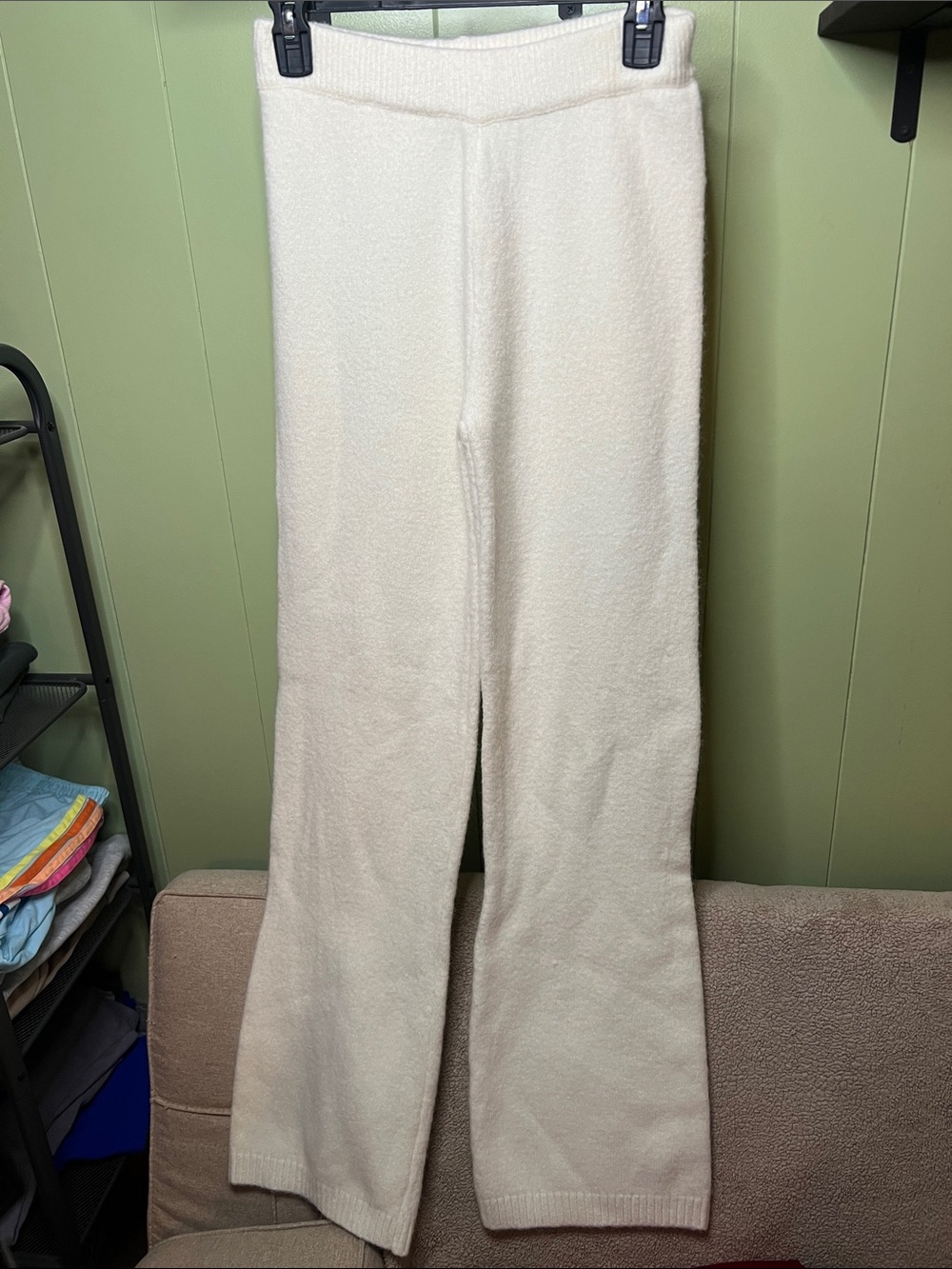 aerie Cream Wide-Leg Knit Pants